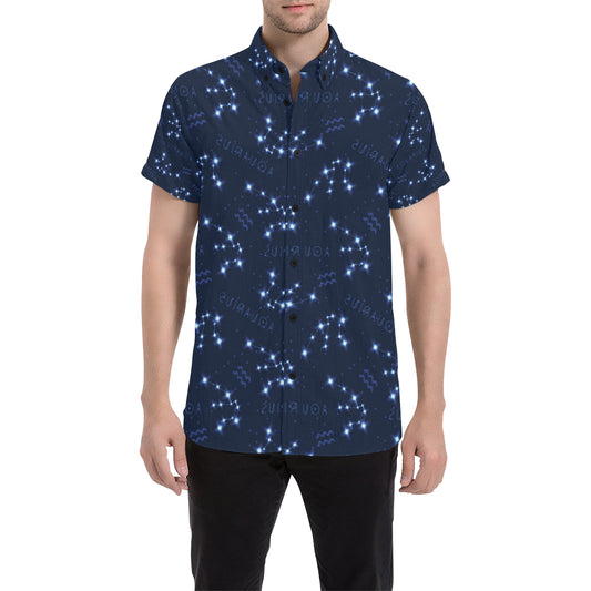 Aquarius Zodiac Pattern Print Design 02 Men's Short Sleeve Button Up Shirt