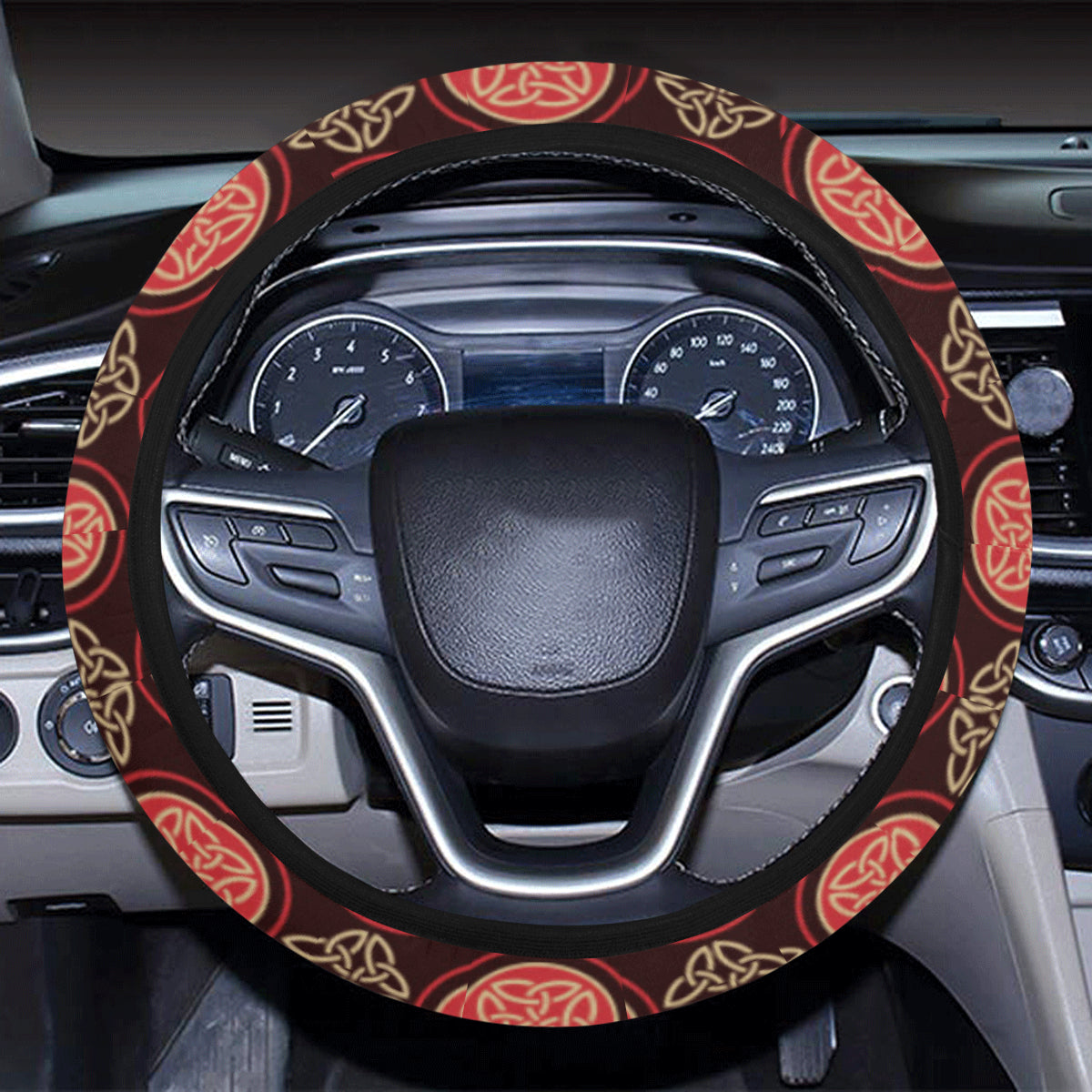 Celtic Pattern Print Design 02 Steering Wheel Cover with Elastic Edge