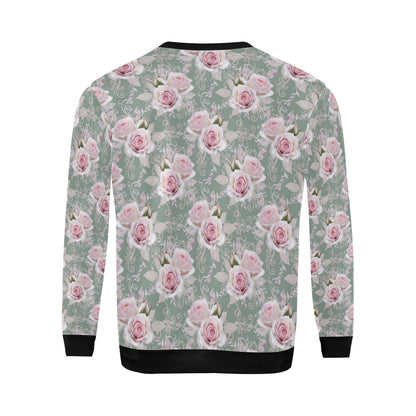 Rose White Pattern Print Design RO012 Men Long Sleeve Sweatshirt