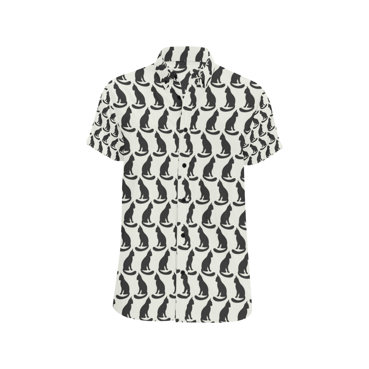 Black Cat Pattern Print Design 02 Men's Short Sleeve Button Up Shirt