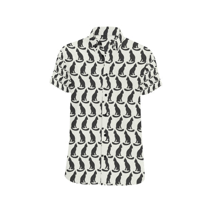 Black Cat Pattern Print Design 02 Men's Short Sleeve Button Up Shirt