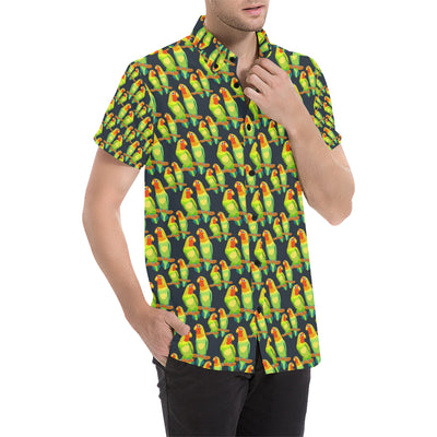 Lovebird Pattern Print Design 01 Men's Short Sleeve Button Up Shirt