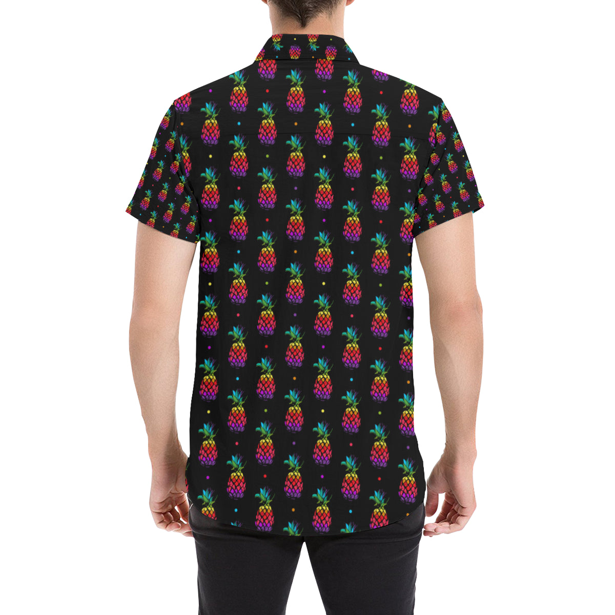 Pineapple Rainbow Dot Print Men's Short Sleeve Button Up Shirt