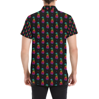 Pineapple Rainbow Dot Print Men's Short Sleeve Button Up Shirt