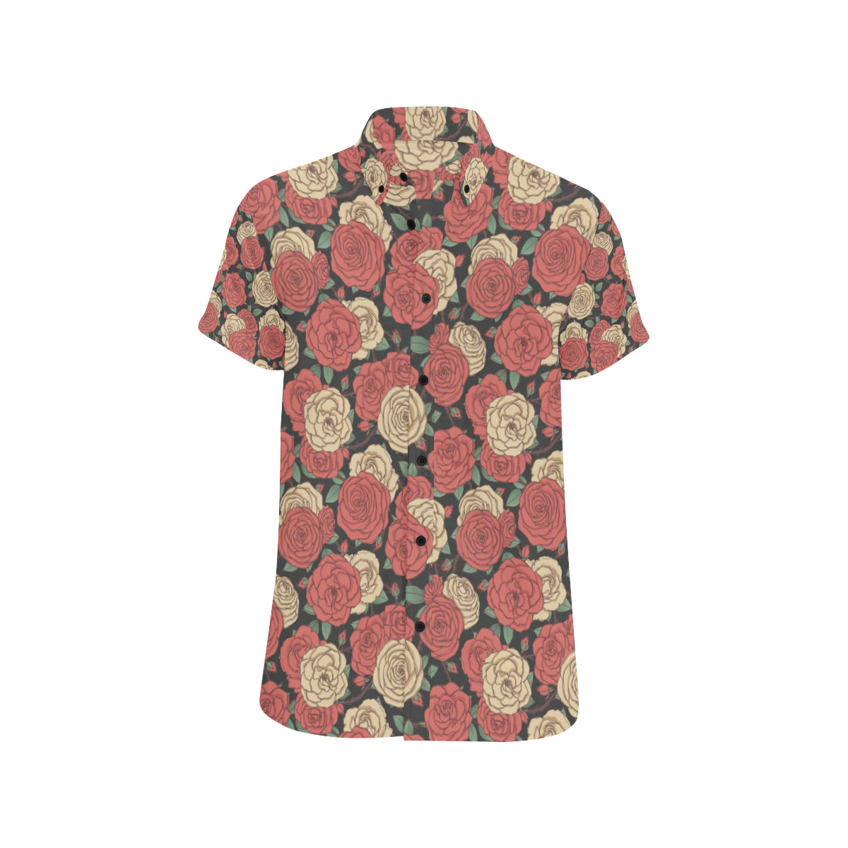 Camellia Pattern Print Design CM01 Men's Short Sleeve Button Up Shirt