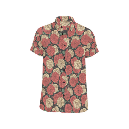 Camellia Pattern Print Design CM01 Men's Short Sleeve Button Up Shirt