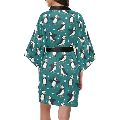 Puffin Pattern Print Design A05 Women's Short Kimono