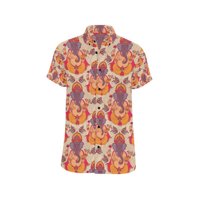 Ganesha Indian Pattern Print Design 02 Men's Short Sleeve Button Up Shirt