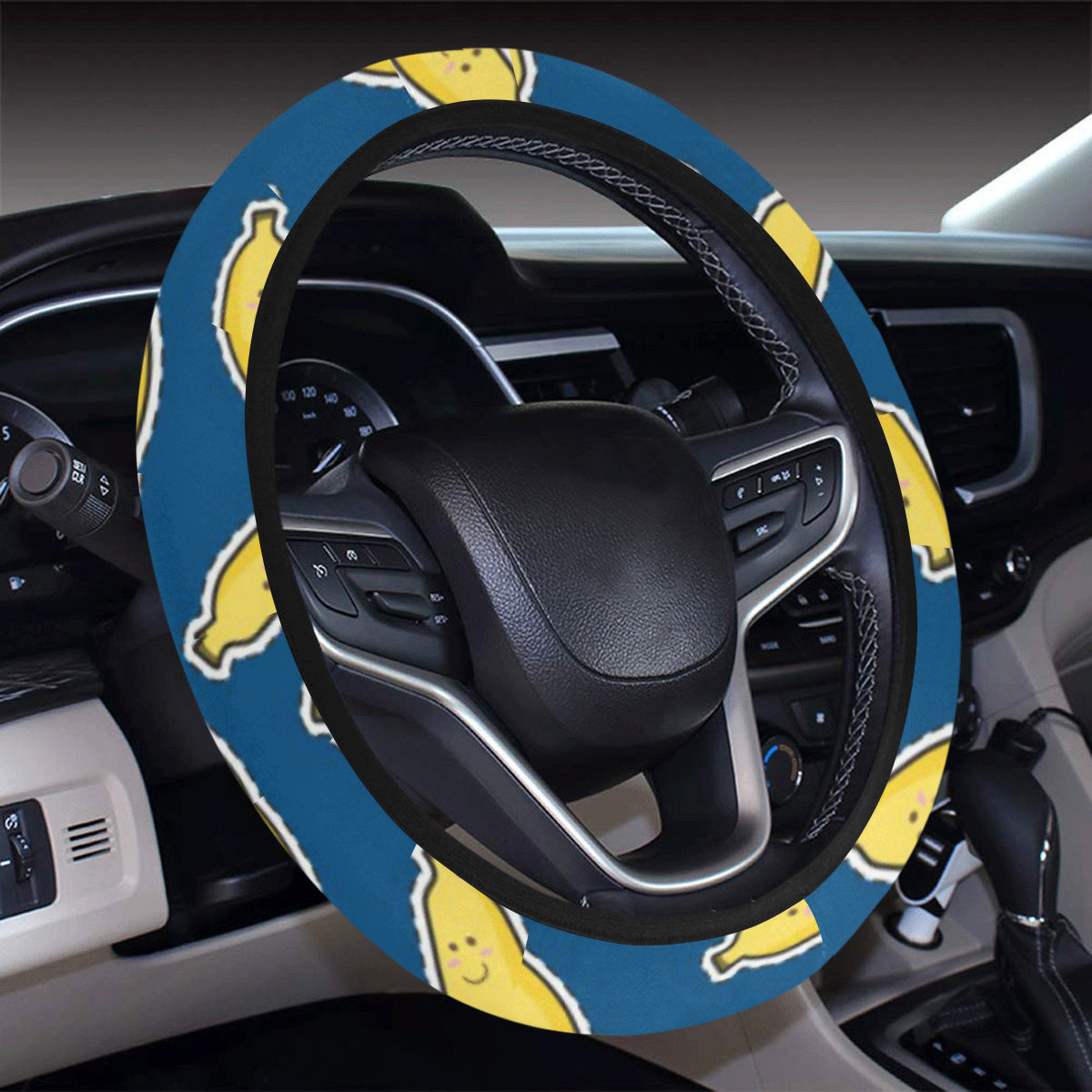Banana Pattern Print Design BA03 Steering Wheel Cover with Elastic Edge