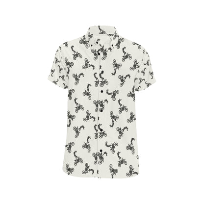 Motocross Pattern Print Design 03 Men's Short Sleeve Button Up Shirt