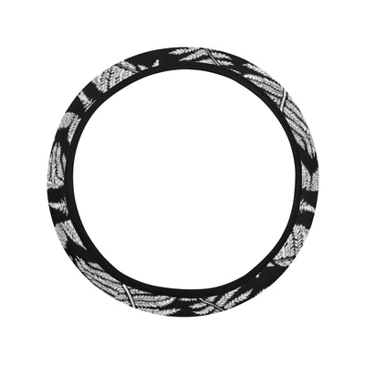 Fern Leave Black White Print Pattern Steering Wheel Cover with Elastic Edge