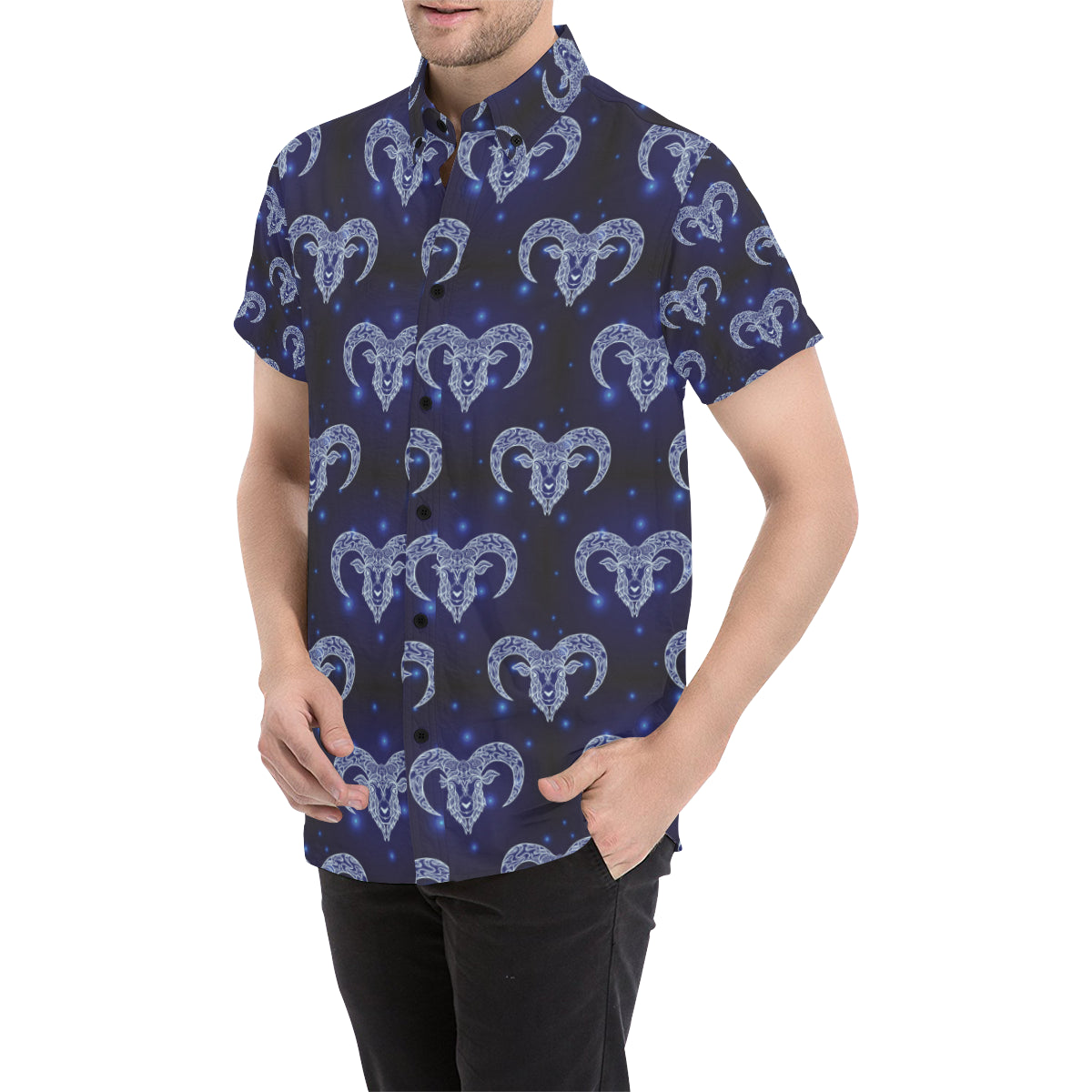 Aries Zodiac Pattern Print Design 01 Men's Short Sleeve Button Up Shirt