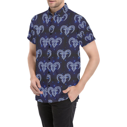 Aries Zodiac Pattern Print Design 01 Men's Short Sleeve Button Up Shirt