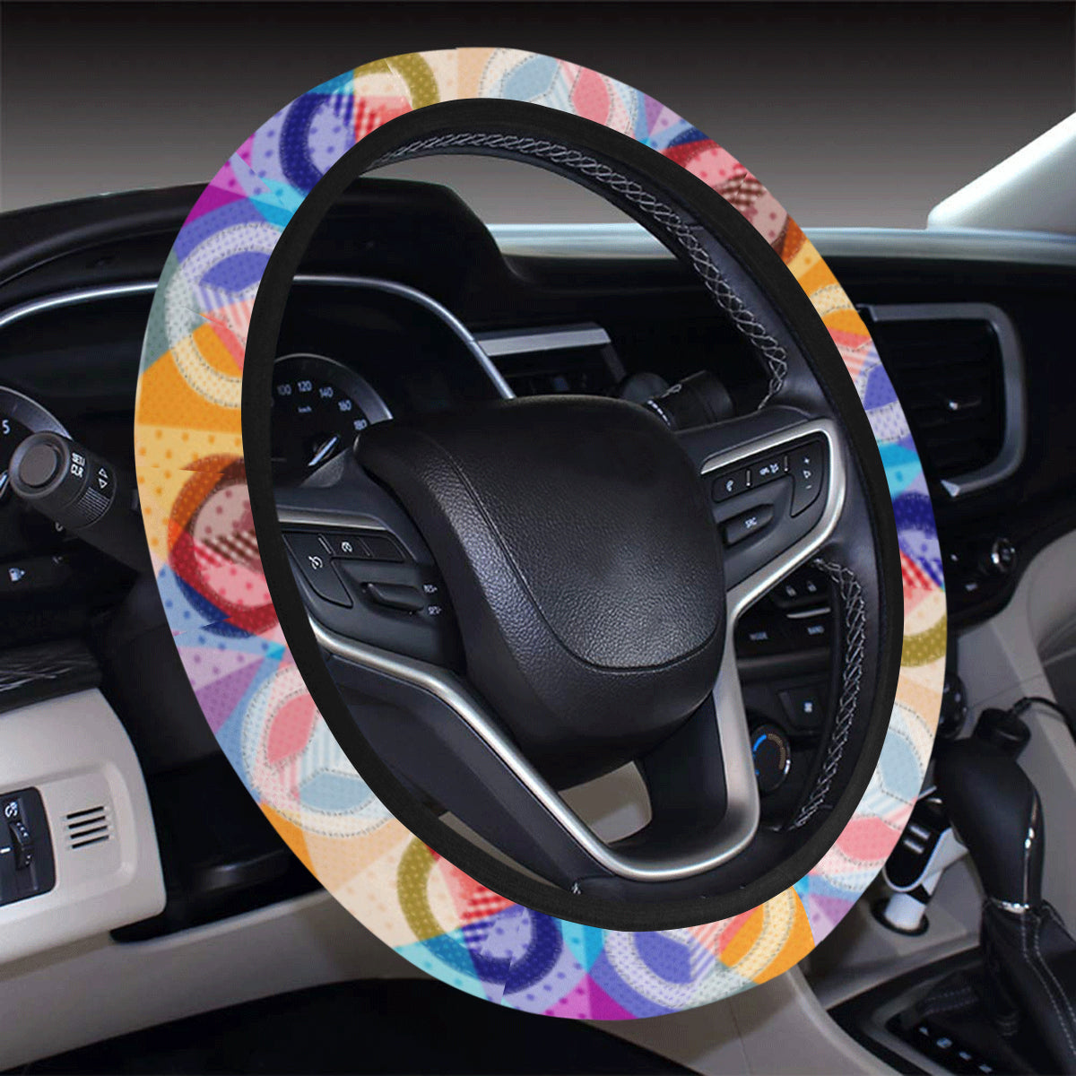 Peace Sign Patchwork Design Print Steering Wheel Cover with Elastic Edge