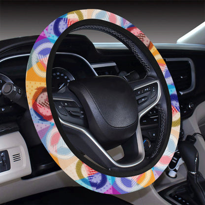 Peace Sign Patchwork Design Print Steering Wheel Cover with Elastic Edge