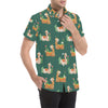 Llama Cactus Pattern Print Design 07 Men's Short Sleeve Button Up Shirt