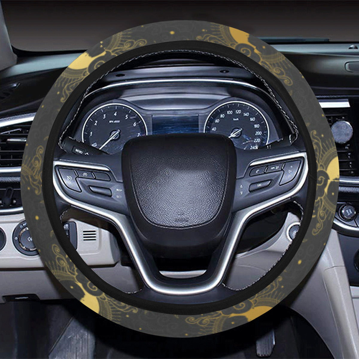 Celestial Moon Sun Pattern Print Design 05 Steering Wheel Cover with Elastic Edge