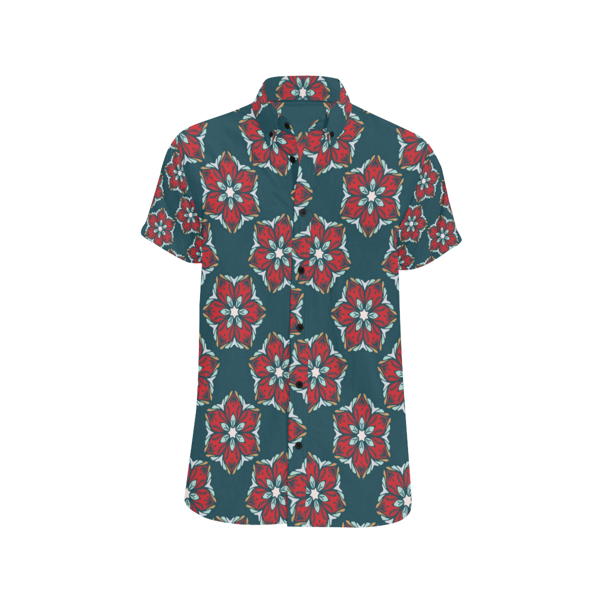 Poinsettia Pattern Print Design A03 Men's Short Sleeve Button Up Shirt