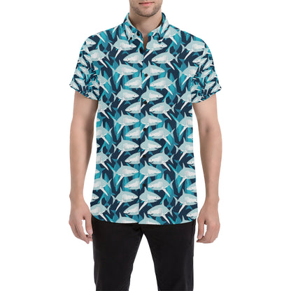 Shark Design Print Men's Short Sleeve Button Up Shirt