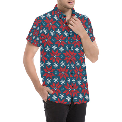 Poinsettia Pattern Print Design A02 Men's Short Sleeve Button Up Shirt