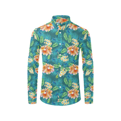 Plumeria Tropical Flower Design Print Men's Long Sleeve Shirt