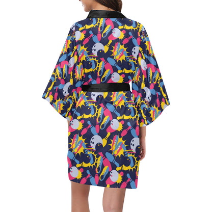 Bowling Pattern Print Design 02 Women's Short Kimono