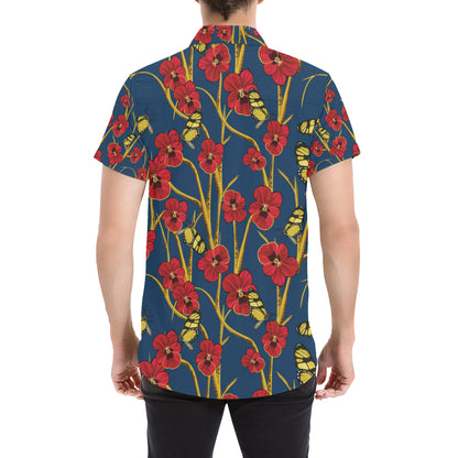 Pansy Pattern Print Design A01 Men's Short Sleeve Button Up Shirt