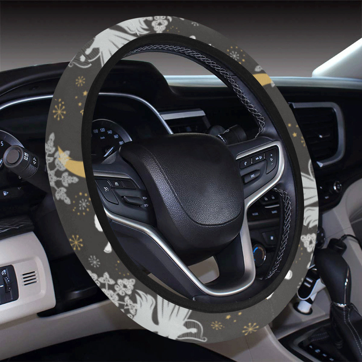 Angel Pattern Print Design 04 Steering Wheel Cover with Elastic Edge