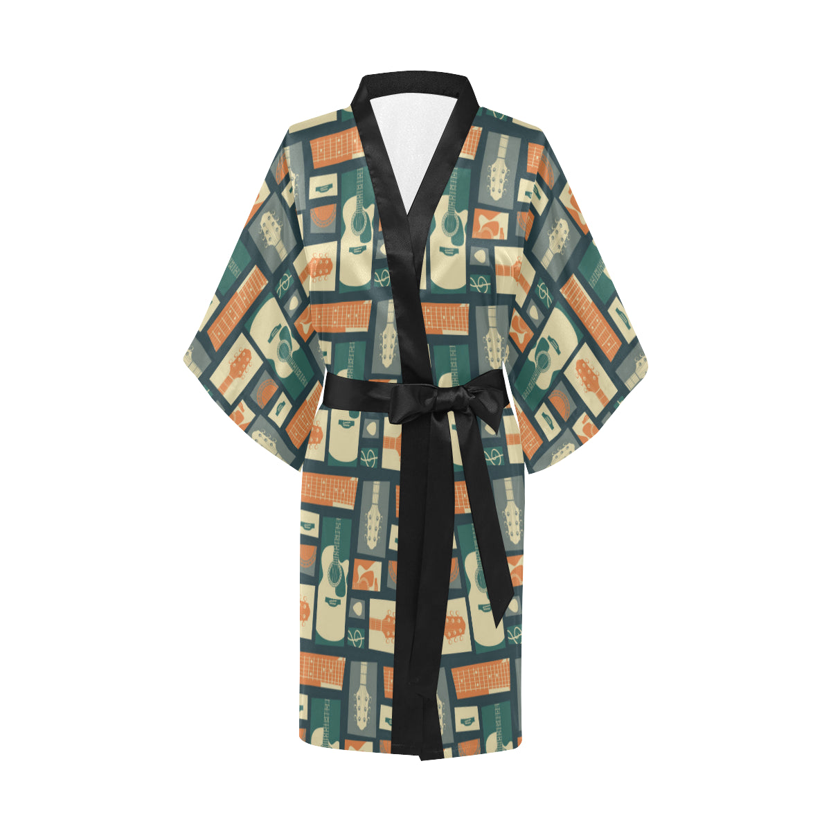 Acoustic Guitar Pattern Print Design 02 Women's Short Kimono