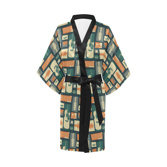 Acoustic Guitar Pattern Print Design 02 Women's Short Kimono