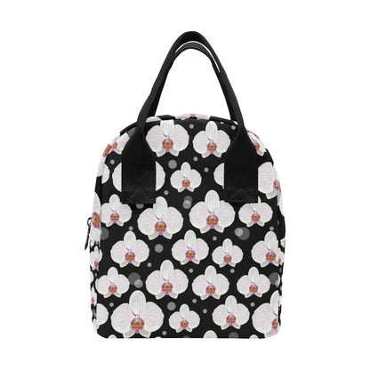 Orchid White Pattern Print Design OR09 Insulated Lunch Bag