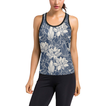 Water Lily Pattern Print Design WL04 Women's Racerback Tank Top