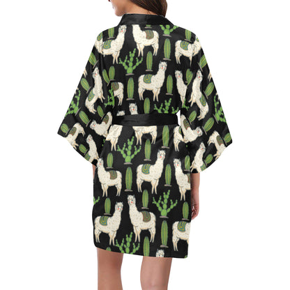 Llama Cactus Pattern Print Design 011 Women's Short Kimono