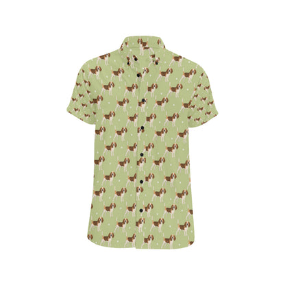 Beagle Pattern Print Design 07 Men's Short Sleeve Button Up Shirt