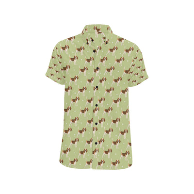 Beagle Pattern Print Design 07 Men's Short Sleeve Button Up Shirt