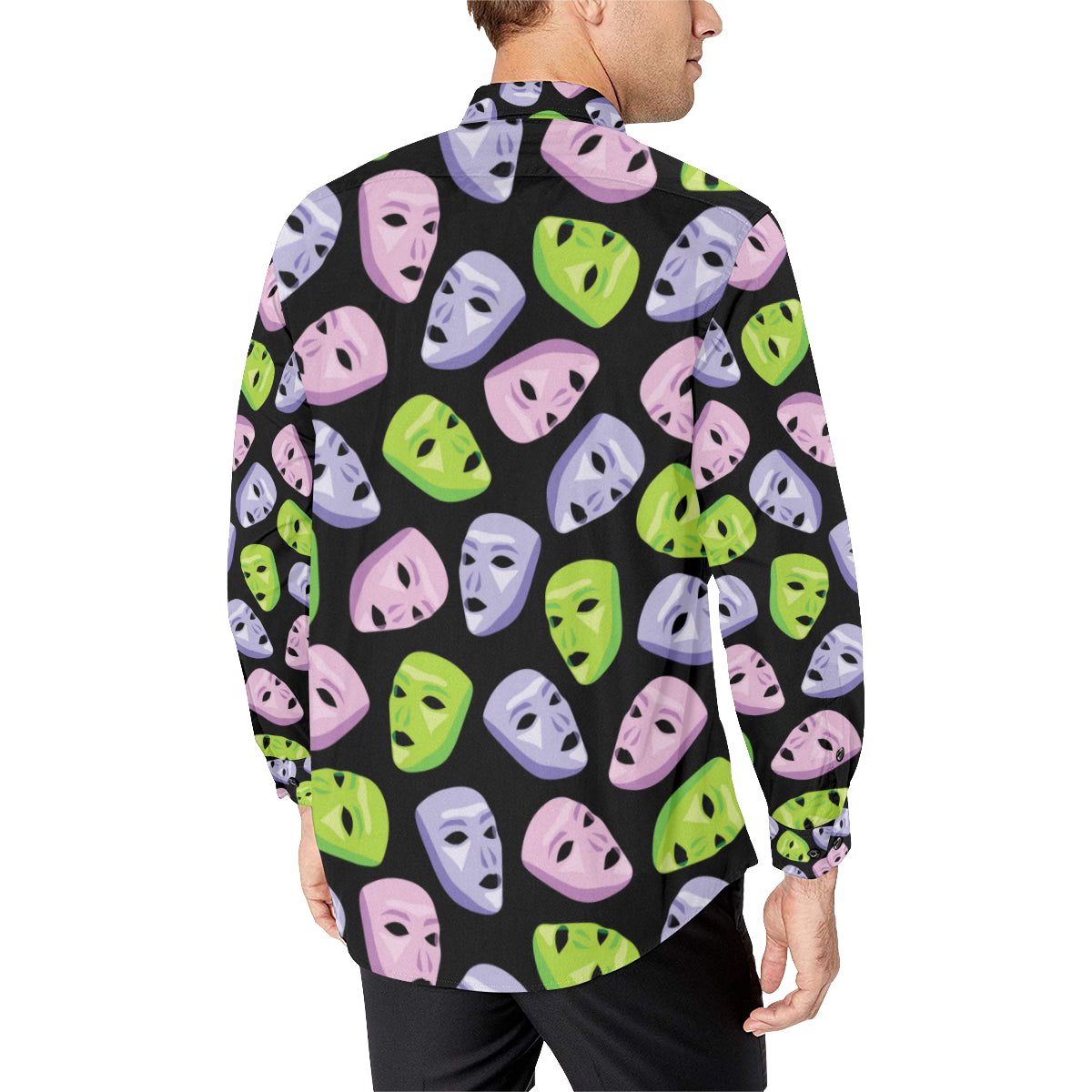 Acting Mask Pattern Print Design 04 Men's Long Sleeve Shirt