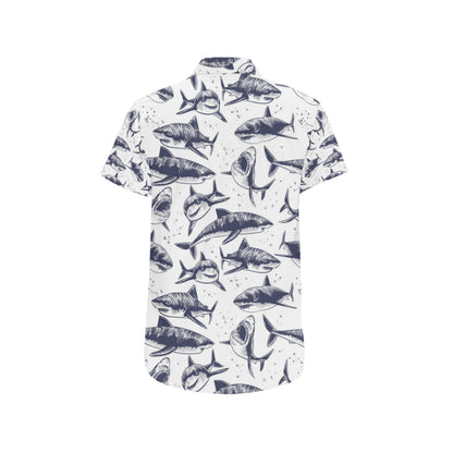Great White Shark Pattern Print Design 02 Men's Short Sleeve Button Up Shirt