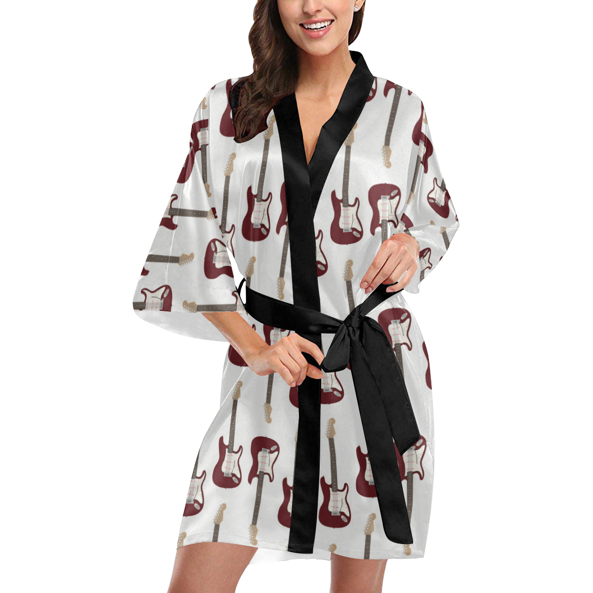 Bass Guitar Pattern Print Design 03 Women's Short Kimono