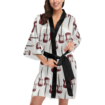 Bass Guitar Pattern Print Design 03 Women's Short Kimono