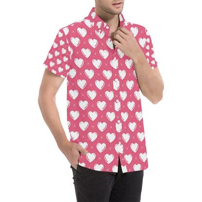 Heart Pattern Print Design HE07 Men's Short Sleeve Button Up Shirt