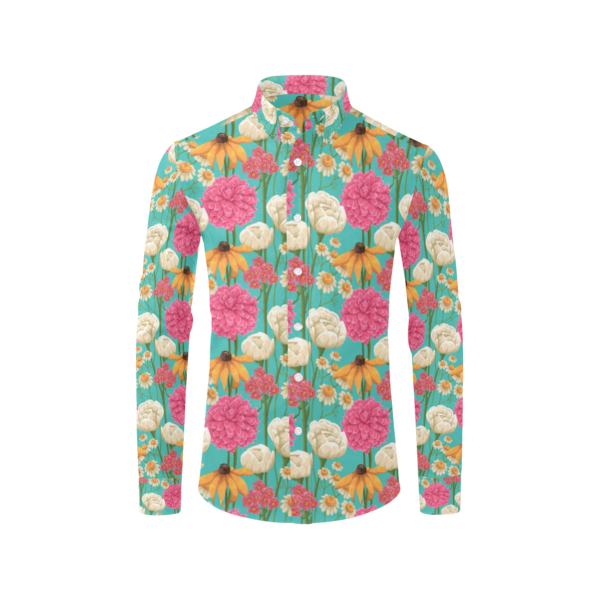 Summer Floral Pattern Print Design SF07 Men's Long Sleeve Shirt