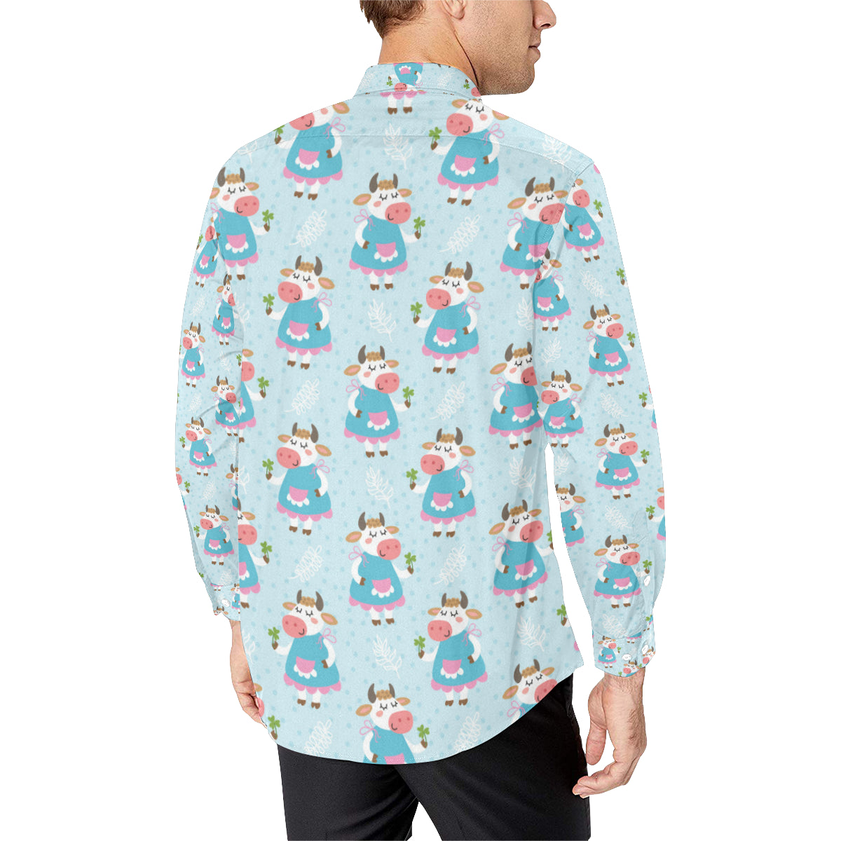 Cattle Happy Pattern Print Design 03 Men's Long Sleeve Shirt