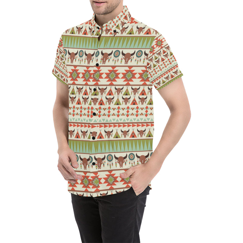 American indian Ethnic Pattern Men's Short Sleeve Button Up Shirt