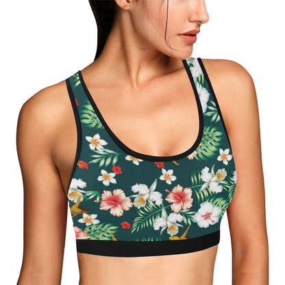 Hawaiian Flower Design with SeaTurtle Print Sports Bra