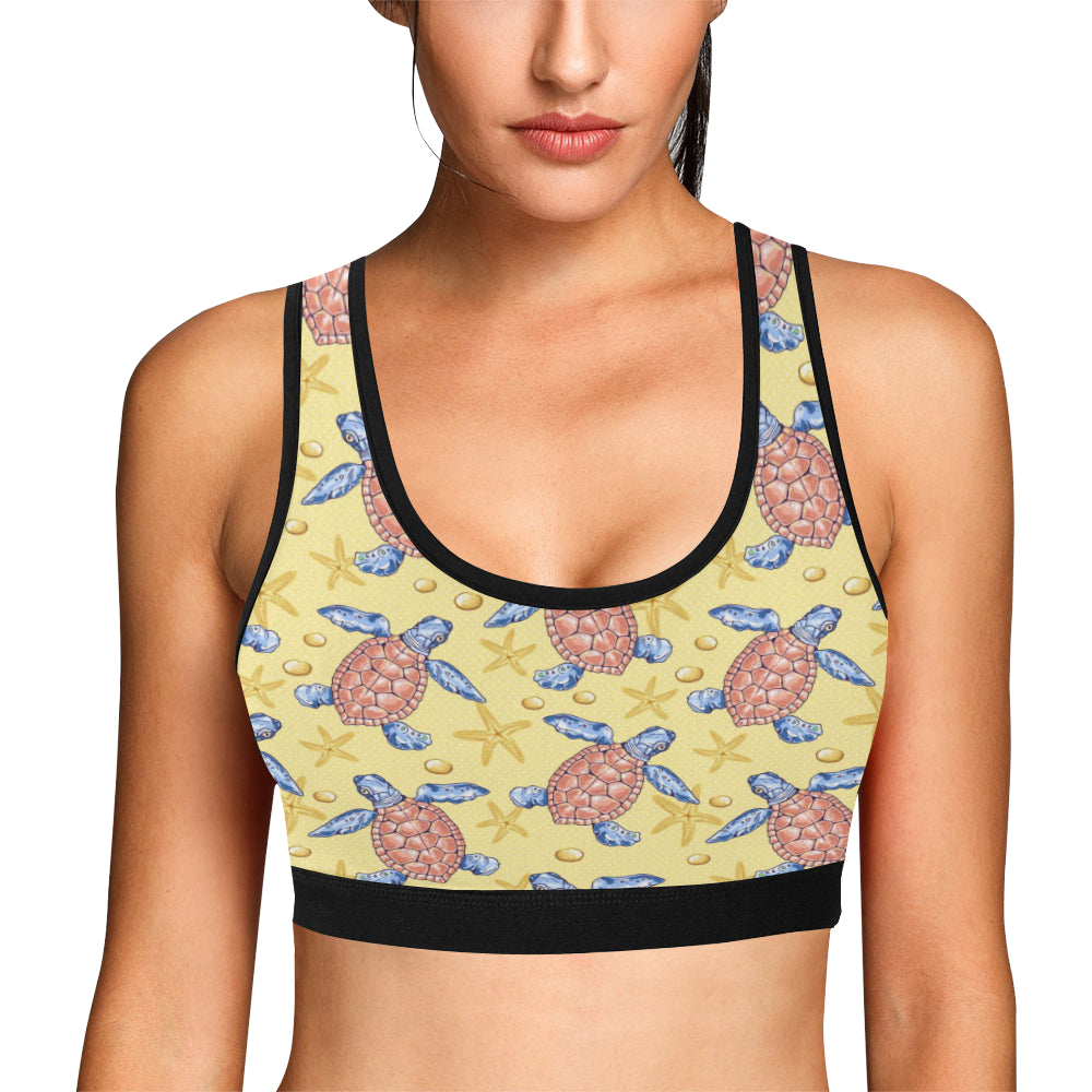 Sea Turtle Pattern Print Design T06 Sports Bra