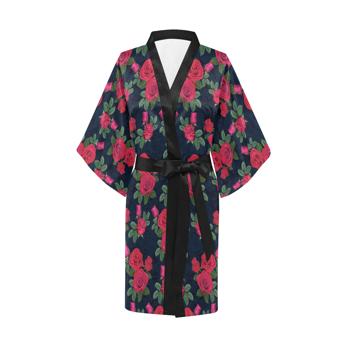 Rose Pattern Print Design A04 Women's Short Kimono