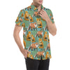 Fox Autumn leaves Themed Men's Short Sleeve Button Up Shirt