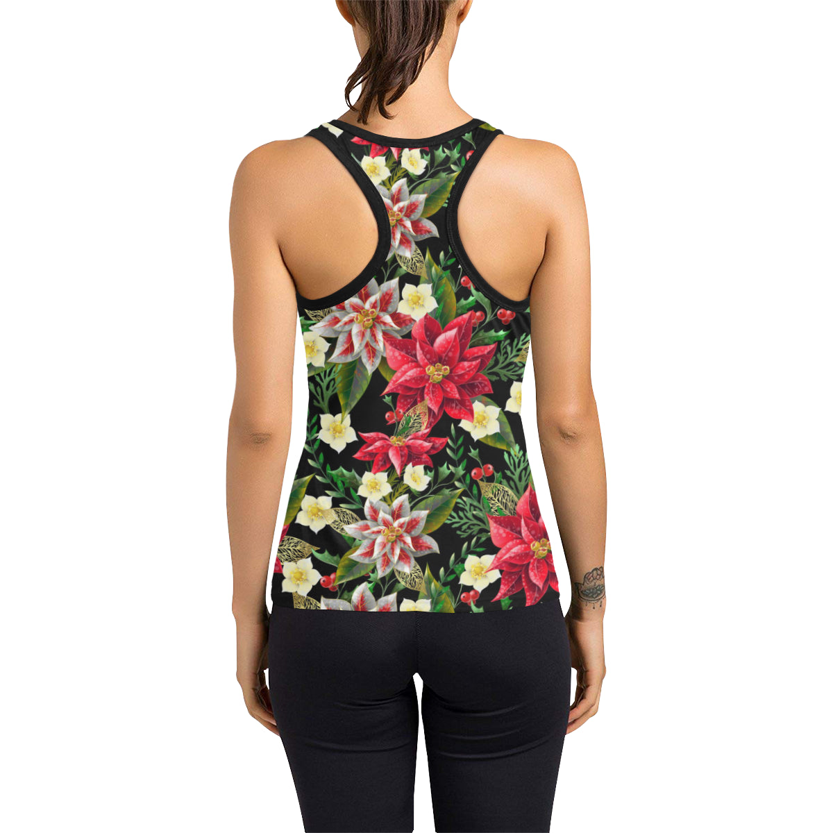 Poinsettia Pattern Print Design POT05 Women's Racerback Tank Top