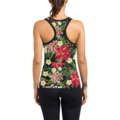 Poinsettia Pattern Print Design POT05 Women's Racerback Tank Top