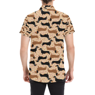 Dachshund Pattern Print Design 011 Men's Short Sleeve Button Up Shirt